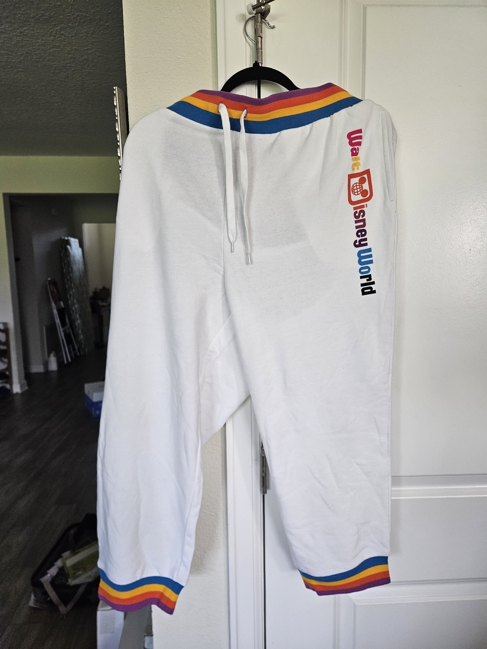 Disney White Track Joggers with Rainbow Trim